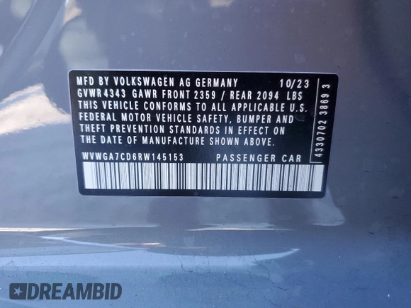 2024 Volkswagen Golf GTI S with VIN WVWGA7CD6RW145153, listed as a Copart auction lot 46495865 with 4,922 mi miles and Salvage Title. Bid and sale history available at carsss.com. Image 12.