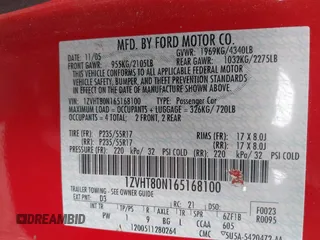2006 Ford Mustang Standard with VIN 1ZVHT80N165168100, listed as a IAAI auction lot 42725989 with Not provided miles and . Bid and sale history available at DreamBid. Image 9.