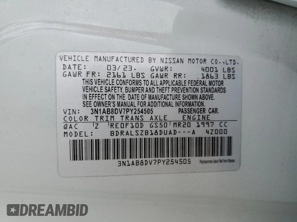 2023 Nissan Sentra SR with VIN 3N1AB8DV7PY254505, listed as a Copart auction lot 44077765 with 61,033 mi miles and Salvage Title. Bid and sale history available at carsss.com. Image 15.