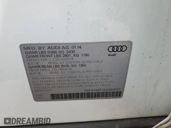 2014 Audi Q5 Premium Plus с VIN WA1LFAFP1EA082547, выставлен на аукционе Copart как лот 63072075 с пробегом 145 711 миль миль и Чистый • Clean title. История ставок и продаж доступна на DreamBid. Изображение 13.