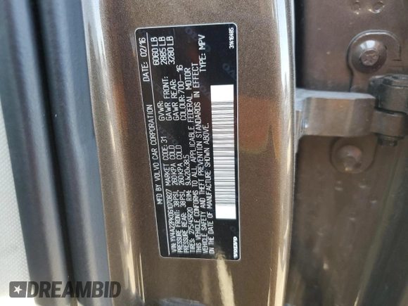 2016 Volvo XC90 T6 Momentum with VIN YV4A22PK0G1070827, listed as a Copart auction lot 56621275 with 70,575 mi miles and Salvage title. Bid and sale history available at DreamBid. Image 13.