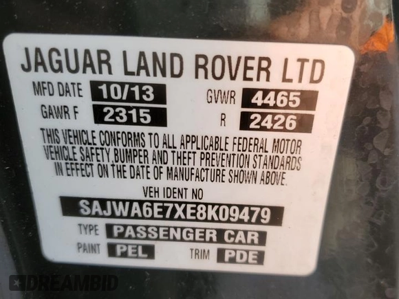 2014 Jaguar F-Type V6 with VIN SAJWA6E7XE8K09479, listed as a Copart auction lot 49477115 with 93,755 mi miles and Salvage Title. Bid and sale history available at DreamBid. Image 12.