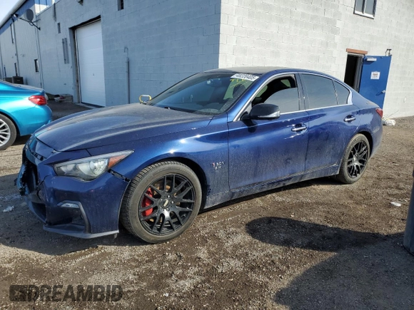 2020 Infiniti Q50 Red Sport 400 with VIN JN1FV7AR6LM660075, listed as a Copart auction lot 48220405 with 56,282 mi miles and Salvage Title. Bid and sale history available at carsss.com. Image 1.
