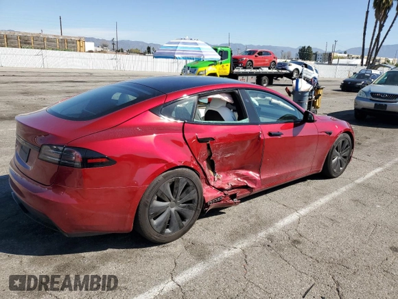 2023 Tesla Model S with VIN 5YJSA1E53PF525324, listed as a Copart auction lot 48079685 with Not provided miles and Salvage title. Bid and sale history available at DreamBid. Image 3.