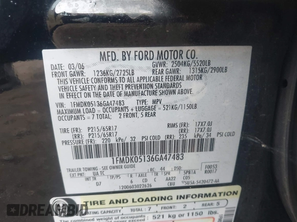 2006 Ford Freestyle SEL z VIN 1FMDK05136GA47483, wystawiony jako IAAI lot #42435115 z przebiegiem 136 673 mil mil oraz . Historia ofert i sprzedaży dostępna na DreamBid. Obrazek 9.