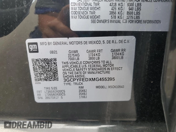 2021 Chevrolet Silverado 1500 LT Trail Boss with VIN 3GCPYFEDXMG455395, listed as a Copart auction lot 56769815 with 31,123 mi miles and Salvage Title. Bid and sale history available at DreamBid. Image 12.