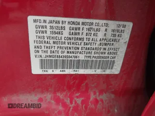 2009 Honda Fit Sport with VIN JHMGE88439S047061, listed as a IAAI auction lot 41993224 with 115,945 mi miles. Bid and sale history available at carsss.com. Image 9.