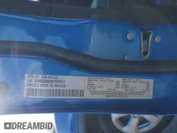 2021 Jeep Compass Latitude z VIN 3C4NJDBB5MT507557, wystawiony jako Copart lot #88755955 z przebiegiem 46 134 mil mil oraz Nie do naprawy • Non repairable. Historia ofert i sprzedaży dostępna na DreamBid. Obrazek 13.