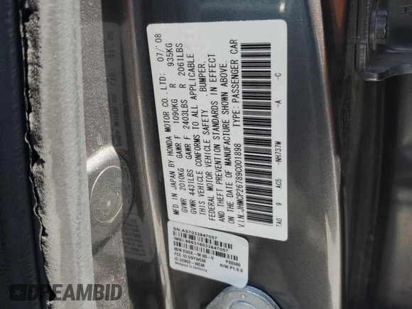2009 Honda Accord EX with VIN JHMCP26789C001898, listed as a Copart auction lot 58498215 with 150,605 mi miles and Salvage title. Bid and sale history available at DreamBid. Image 12.