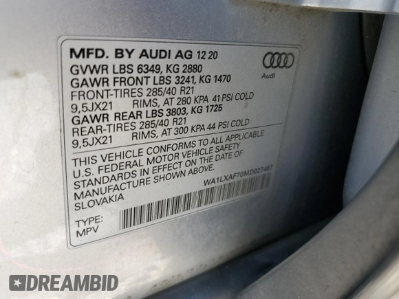 2021 Audi Q7 Premium Plus с VIN WA1LXAF70MD027467, выставлен на аукционе Copart как лот 63473275 с пробегом 71 238 миль миль и Списание • Salvage title. История ставок и продаж доступна на DreamBid. Изображение 13.