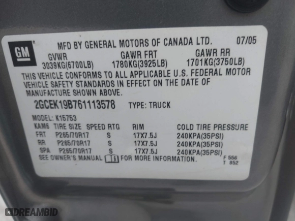2006 Chevrolet Silverado 1500 LT2 with VIN 2GCEK19B761113578, listed as a IAAI auction lot 41163232 with 67,875 mi miles. Bid and sale history available at carsss.com. Image 9.
