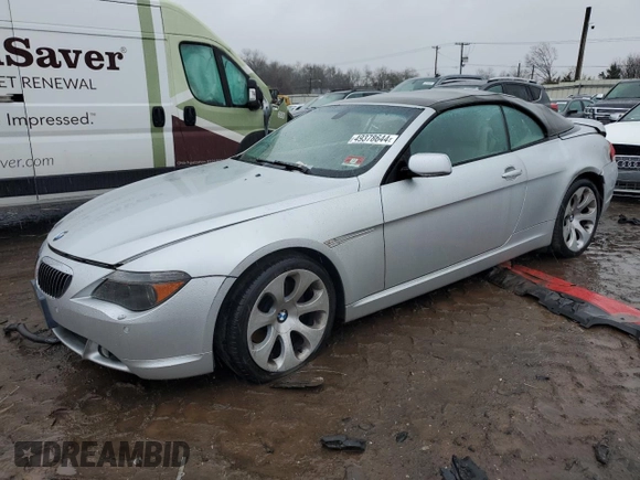 2005 BMW 6 Series 645Ci with VIN WBAEK73465B323257, listed as a Copart auction lot 49378644 with 0 mi miles and Salvage Title. Bid and sale history available at carsss.com. Image 1.