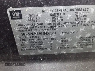 2016 GMC Yukon Denali with VIN 1GKS2CKJ8GR457661, listed as a IAAI auction lot 41522729 with 1 mi miles. Bid and sale history available at carsss.com. Image 9.