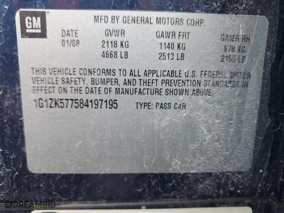 2008 Chevrolet Malibu LTZ with VIN 1G1ZK577584197195, listed as a Copart auction lot 46877765 with 229,970 mi miles and Salvage Title. Bid and sale history available at carsss.com. Image 12.