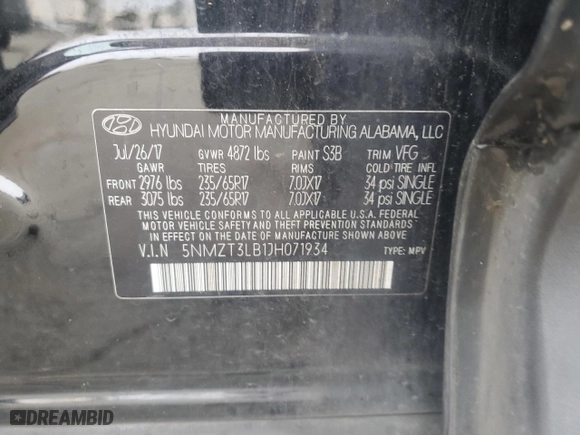 2018 Hyundai Santa Fe Sport 2.4L with VIN 5NMZT3LB1JH071934, listed as a Copart auction lot 45600085 with NaN miles and Salvage Title. Bid and sale history available at carsss.com. Image 15.