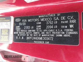 2021 Kia Forte LXS z VIN 3KPF24AD6ME303472, wystawiony jako IAAI lot #42069597 z przebiegiem 46 536 mil mil oraz . Historia ofert i sprzedaży dostępna na DreamBid. Obrazek 9.
