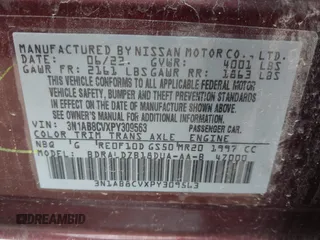 2023 Nissan Sentra SV with VIN 3N1AB8CVXPY309563, listed as a IAAI auction lot 42181402 with 42,982 mi miles. Bid and sale history available at carsss.com. Image 9.