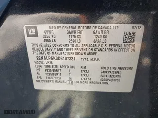 2013 Chevrolet Equinox LT with VIN 2GNALPEK0D6107231, listed as a IAAI auction lot 42016022 with 167,415 mi miles. Bid and sale history available at carsss.com. Image 9.