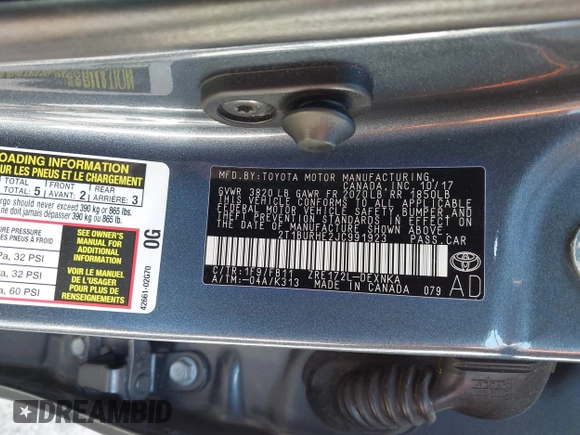 2018 Toyota Corolla L z VIN 2T1BURHE2JC991923, wystawiony jako IAAI lot #42052166 z przebiegiem 83 073 mil mil oraz . Historia ofert i sprzedaży dostępna na DreamBid. Obrazek 9.