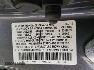 2012 Honda Civic LX с VIN 2HGFB2F54CH595617, выставлен на аукционе Copart как лот 50902745 с пробегом 209 347 миль миль и Списание • Salvage title. История ставок и продаж доступна на DreamBid. Изображение 12.