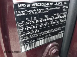 2008 Mercedes-Benz R-Class 3.5L with VIN 4JGCB56E78A080096, listed as a IAAI auction lot 41462714 with 193,312 mi miles. Bid and sale history available at carsss.com. Image 9.