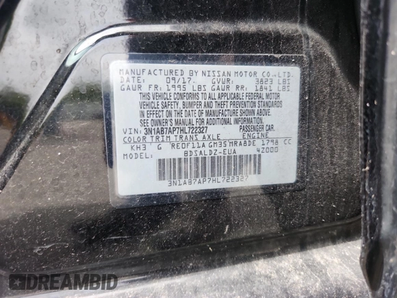 2017 Nissan Sentra SV with VIN 3N1AB7AP7HL722327, listed as a Copart auction lot 62739515 with 251,821 mi miles and Clean title. Bid and sale history available at DreamBid. Image 12.