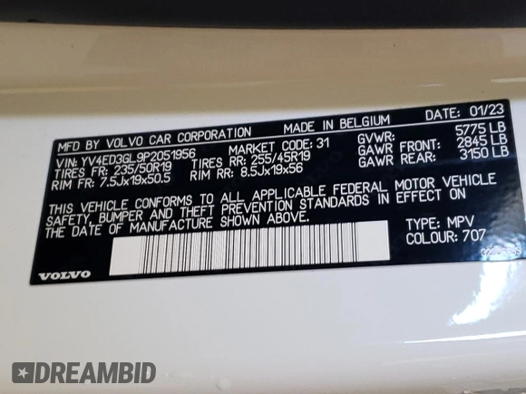 2023 Volvo C40 Plus с VIN YV4ED3GL9P2051956, выставлен на аукционе Copart как лот 89019095 с пробегом 62 222 миль миль и Чистый • Clean title. История ставок и продаж доступна на DreamBid. Изображение 13.
