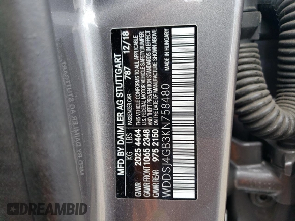 2019 Mercedes-Benz CLA 250 with VIN WDDSJ4GB3KN758480, listed as a Copart auction lot 54328304 with 46,531 mi miles and . Bid and sale history available at DreamBid. Image 12.