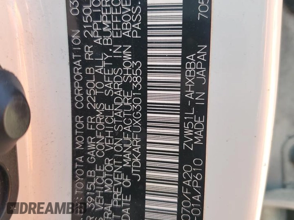 2016 Toyota Prius Four with VIN JTDKARFUXG3013853, listed as a Copart auction lot 55043075 with 227,999 mi miles and Clean Title. Bid and sale history available at carsss.com. Image 12.