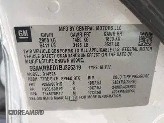 2011 Buick Enclave CXL-1 with VIN 5GAKRBED7BJ356319, listed as a IAAI auction lot 41836578 with 160,261 mi miles. Bid and sale history available at carsss.com. Image 9.