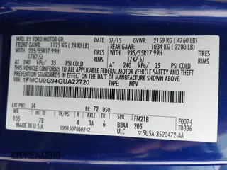 2016 Ford Escape SE z VIN 1FMCU0G94GUA22720, wystawiony jako IAAI lot #42163867 z przebiegiem 217 906 mil mil oraz . Historia ofert i sprzedaży dostępna na DreamBid. Obrazek 9.