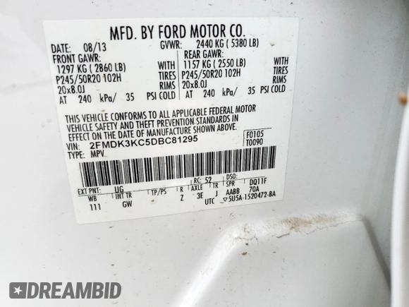2013 Ford Edge Limited with VIN 2FMDK3KC5DBC81295, listed as a Copart auction lot 50650345 with 128,181 mi miles and Salvage Title. Bid and sale history available at carsss.com. Image 14.