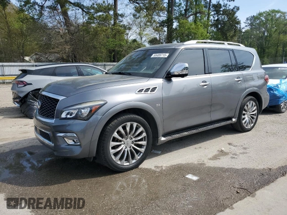 2016 Infiniti QX80 with VIN JN8AZ2NE8G9125817, listed as a Copart auction lot 50489715 with 114,369 mi miles and Salvage Title. Bid and sale history available at carsss.com. Image 1.