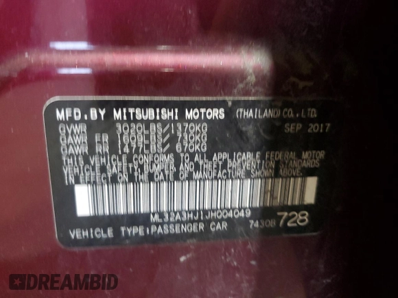 2018 Mitsubishi Mirage ES с VIN ML32A3HJ1JH004049, выставлен на аукционе Copart как лот 53874285 с пробегом 48 046 миль миль и Списание • Salvage title. История ставок и продаж доступна на DreamBid. Изображение 12.