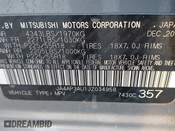 2018 Mitsubishi Outlander ES z VIN JA4AP3AU1JZ034958, wystawiony jako IAAI lot #41298536 z przebiegiem 145 267 mil mil oraz . Historia ofert i sprzedaży dostępna na DreamBid. Obrazek 9.