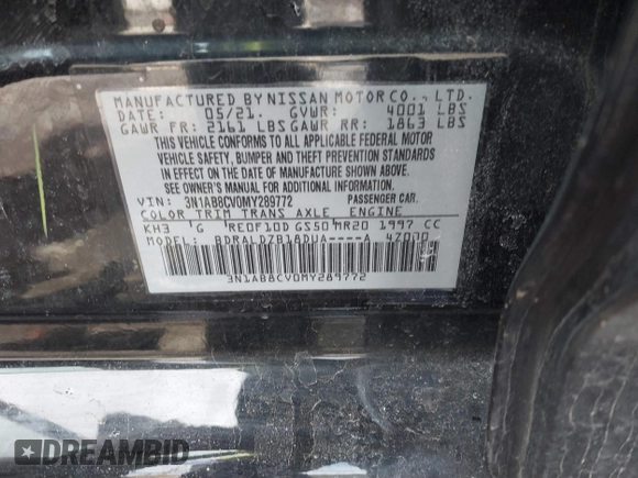 2021 Nissan Sentra SV with VIN 3N1AB8CV0MY289772, listed as a IAAI auction lot 41876197 with 18,124 mi miles and . Bid and sale history available at DreamBid. Image 9.