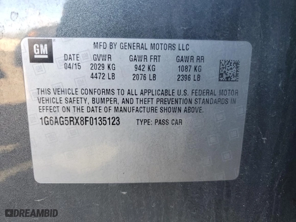 2015 Cadillac ATS Sedan Standard AWD with VIN 1G6AG5RX8F0135123, listed as a Copart auction lot 87646585 with 130,446 mi miles and Salvage Title. Bid and sale history available at carsss.com. Image 14.