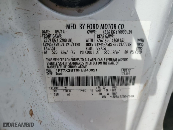 2015 Ford Super Duty F-250 SRW XLT with VIN 1FT7X2BT6FEB43821, listed as a Copart auction lot 51671564 with 0 mi miles and Salvage Title. Bid and sale history available at carsss.com. Image 13.
