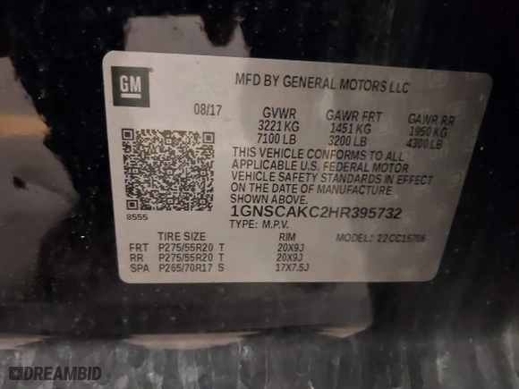 2017 Chevrolet Tahoe LS with VIN 1GNSCAKC2HR395732, listed as a IAAI auction lot 41149014 with 133,727 mi miles. Bid and sale history available at carsss.com. Image 9.