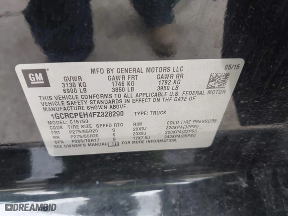 2015 Chevrolet Silverado 1500 LS with VIN 1GCRCPEH4FZ328290, listed as a IAAI auction lot 41584552 with 228,549 mi miles. Bid and sale history available at carsss.com. Image 9.