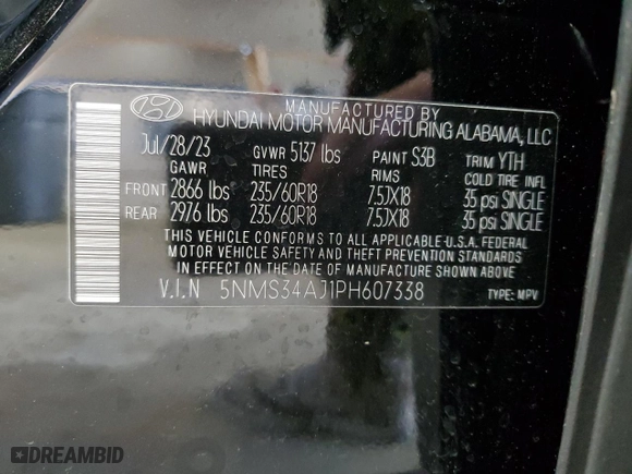 2023 Hyundai Santa Fe SEL with VIN 5NMS34AJ1PH607338, listed as a Copart auction lot 51215925 with 26,763 mi miles and Salvage Title. Bid and sale history available at carsss.com. Image 15.