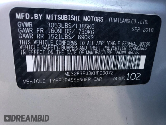 2019 Mitsubishi Mirage G4 ES with VIN ML32F3FJ3KHF03072, listed as a Copart auction lot 63663303 with 15,522 mi miles. Bid and sale history available at carsss.com. Image 13.