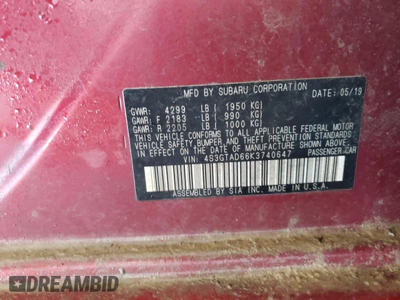2019 Subaru Impreza Premium с VIN 4S3GTAD66K3740647, выставлен на аукционе Copart как лот 85739364 с пробегом 109 823 миль миль и Чистый • Clean title. История ставок и продаж доступна на DreamBid. Изображение 13.