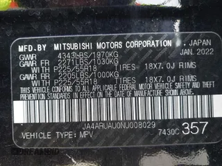 2022 Mitsubishi Outlander Sport ES with VIN JA4ARUAU0NU008029, listed as a IAAI auction lot 41857295 with 50,075 mi miles. Bid and sale history available at carsss.com. Image 9.