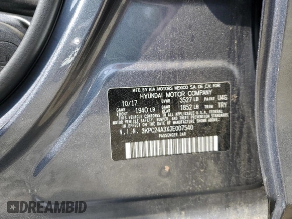 2018 Hyundai Accent SEL with VIN 3KPC24A3XJE007540, listed as a Copart auction lot 52873853 with 76,039 mi miles. Bid and sale history available at carsss.com. Image 14.