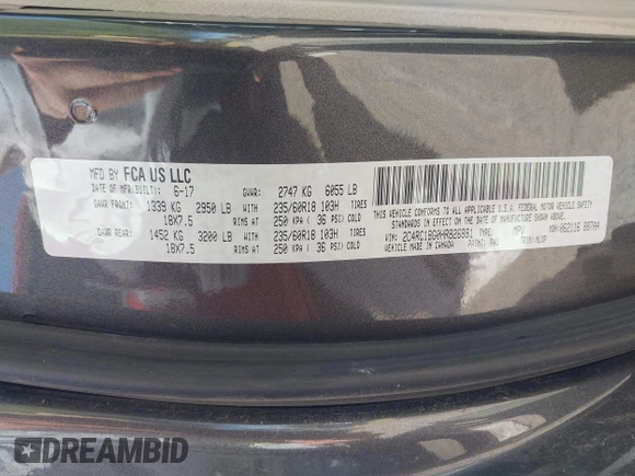 2017 Chrysler Pacifica Touring L with VIN 2C4RC1BG0HR826881, listed as a IAAI auction lot 42171240 with 214,188 mi miles and . Bid and sale history available at DreamBid. Image 9.