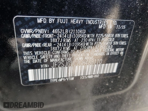 2016 Subaru Forester XT Touring z VIN JF2SJGVC2GH488110, wystawiony jako Copart lot #54277515 z przebiegiem 68 602 mil mil oraz Szkoda całkowita • Salvage title. Historia ofert i sprzedaży dostępna na DreamBid. Obrazek 12.