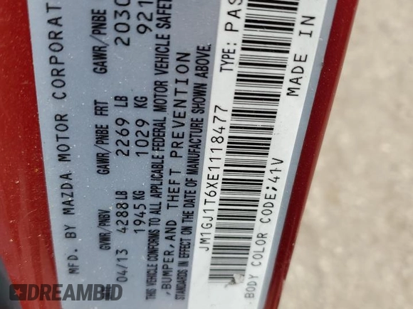 2014 Mazda 6 i Touring with VIN JM1GJ1T6XE1118477, listed as a Copart auction lot 55851174 with 139,126 mi miles and Salvage Title. Bid and sale history available at DreamBid. Image 12.