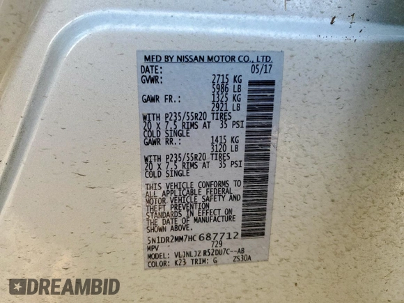 2017 Nissan Pathfinder SL с VIN 5N1DR2MM7HC687712, выставлен на аукционе Copart как лот 64902505 с пробегом 129 258 миль миль и Списание • Salvage title. История ставок и продаж доступна на DreamBid. Изображение 13.