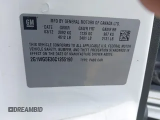 2012 Chevrolet Impala LT Fleet with VIN 2G1WG5E36C1265190, listed as a IAAI auction lot 42093312 with 144,967 mi miles and . Bid and sale history available at DreamBid. Image 9.
